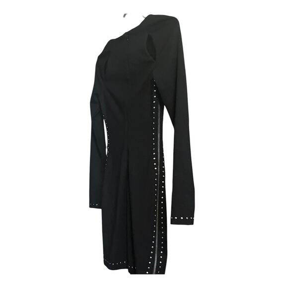 GUESS LONG SLV RND NECK MINI BODYCON DRESS, WOMENS, XS, BLACK & SILVER, ZIPPERS - Picture 5 of 12